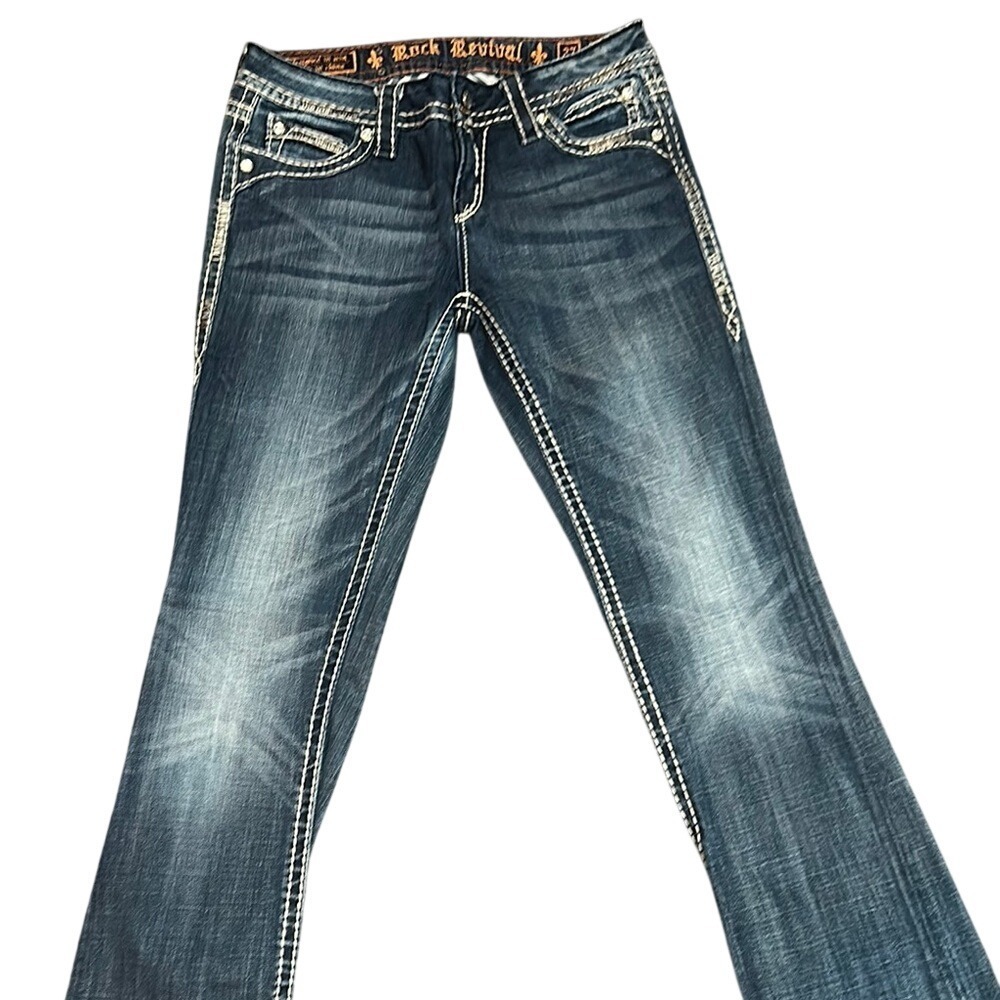 Rock Revival Blue Jeans with Contrast Stitching - Picture 2 of 3